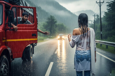 पश्चिमी घाट दर्रे पर बारिश में भीग रही लड़की के लिए दुःखी होकर, ड्राइवर ने उसे लिफ्ट दी और 5 मिनट बाद ही आपदा आ गई…/hi